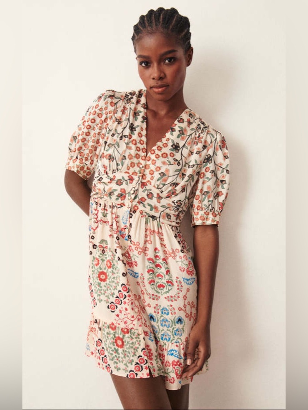 ba&sh Ganiela Floral Mini Button Front Dress Ecru Size Extra Small